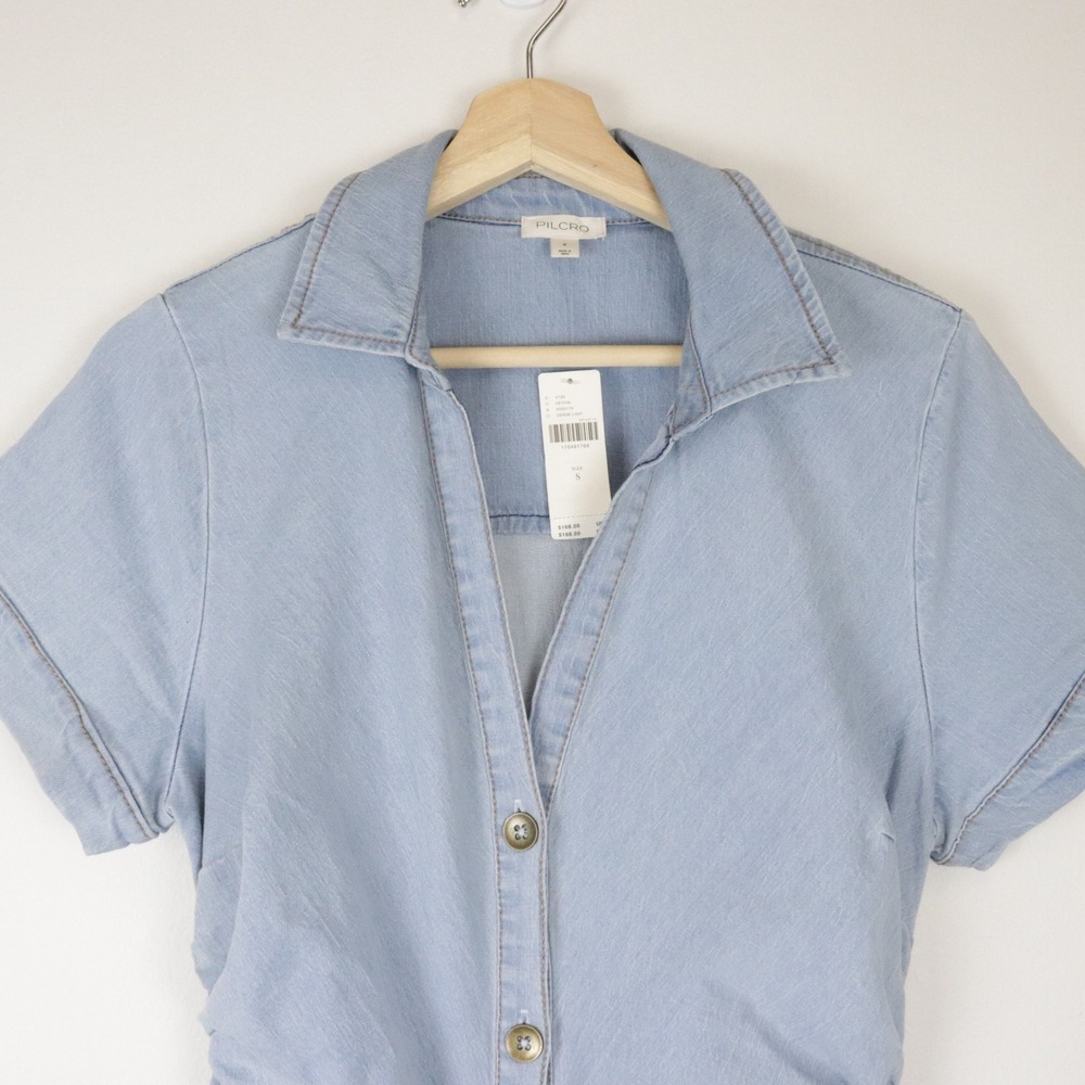 NWT Anthropologie Pilcro Greer Denim Midi Shirtdress Small Light Wash Blue Dress - Picture 4 of 12